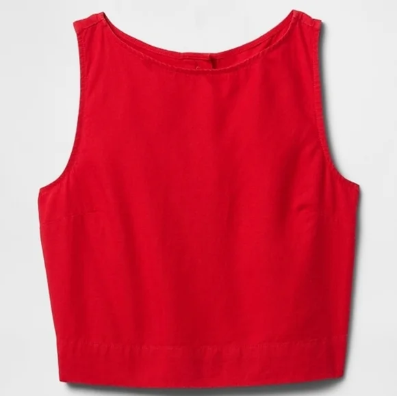 🆕️ Gap Linen Blend Crop Shell Tank Top in Tomato Sauce Red - Picture 12 of 13